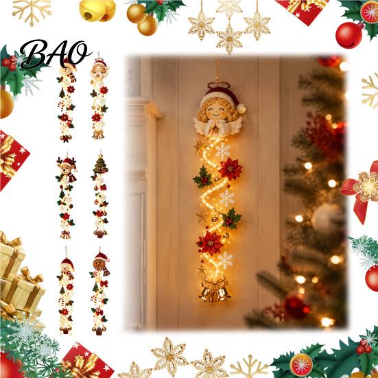 Handmade Look Xmas Ornament Glowing Christmas Door Hanger, Crochet Spiral with LED Lights, Snowman Santa Reindeer Lighted Holiday Hanger Angel