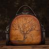 Elk Birds Printed Vintage Handbags Genuine Leather Shoulder Bags for Women Ladies Luxury Design Crossbody Bag