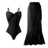 New Sexy One-piece Swimsuit Women Solid Color Bow Mesh Skirt Swimsuit Set