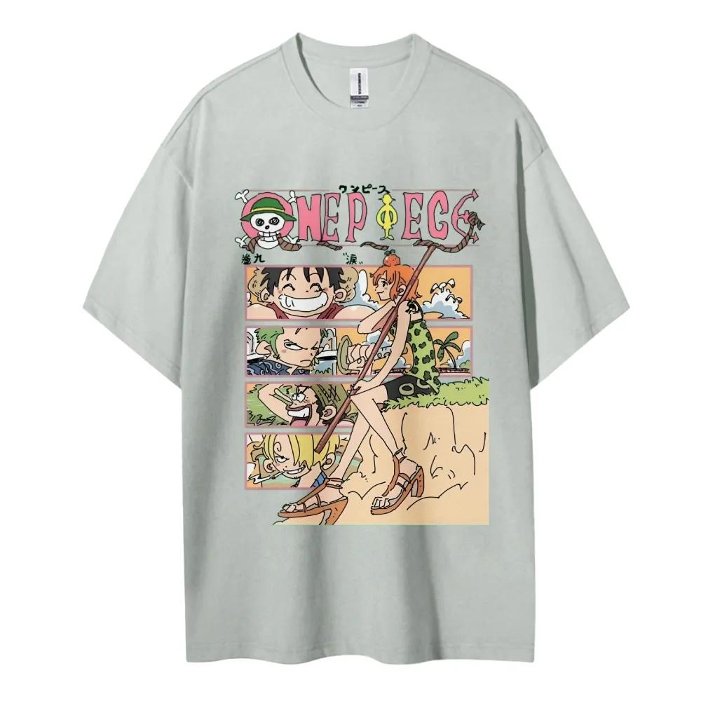 ONE PIECE Японское Горячее Аниме Классические Персонажи Спортивные Повседневные Короткий Рукав Удобные Половинный Рукав Популярный Топ для Пары
