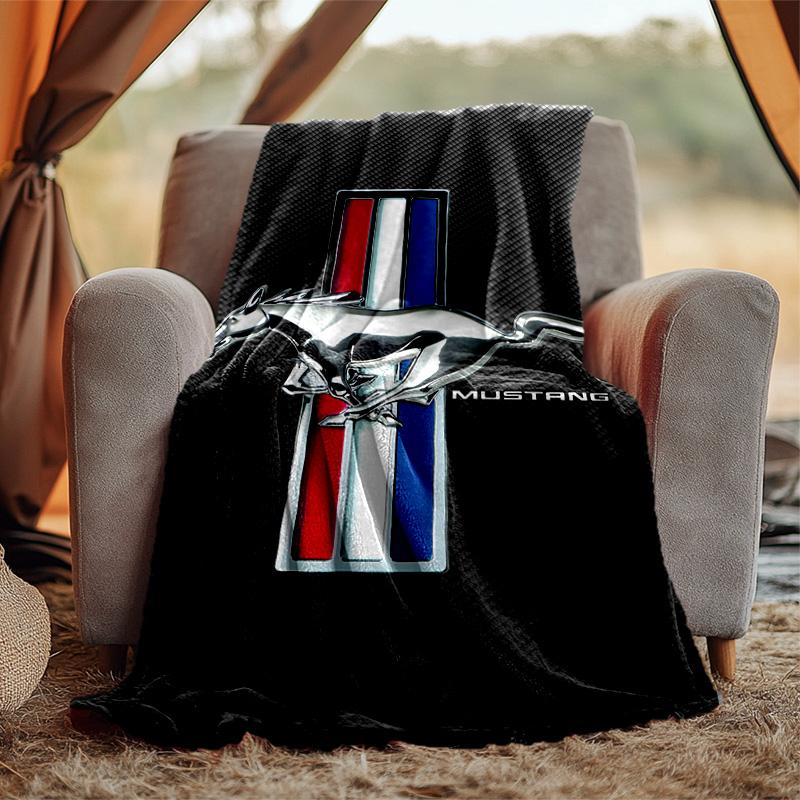Mustang Flannel Blanket Soft Warm All-Season Throw, Design for Camping, Car Travel, Hiking Sofa, Bed, Office Perfect Gift for Parties
