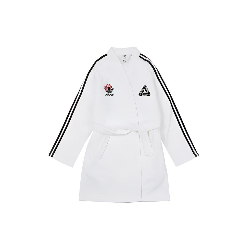 Palace X Adidas Originals Co-Branded Towel Robe With Striped Logo And Lotus Pattern Men Robe White H61826