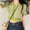 Women's Knitted T-shirt Short Sleeved Polo Collar Knitted T-shirt for Women Summer