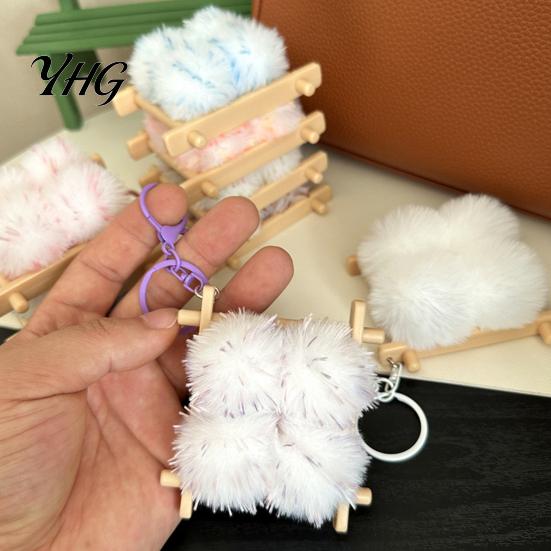 Decorative Bag Charm Fermented Bean Curd Plush Keychain, Fluffy Doufu with Keyring, Backpack Handbag Purse Decoration Accessories