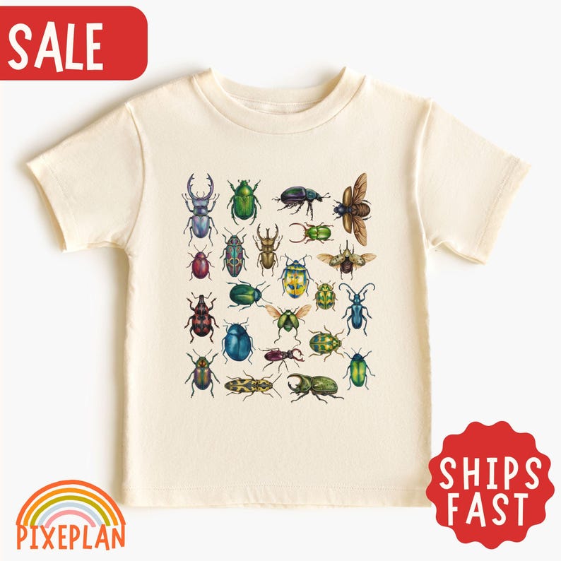 Beetle Toddler Shirt, Bug Collection Kids Tee, Entomology Shirt, Colorful Insect Chart Tee, Bug Lover Gift, Cottagecore Nature Kids Tee