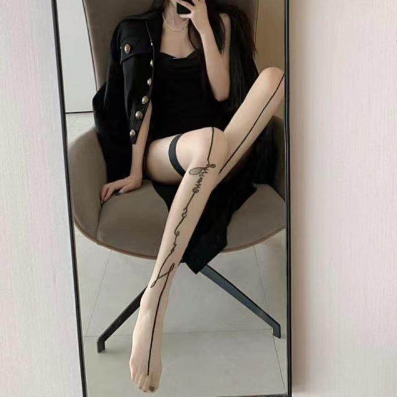 Летние женские сексуальные чулки выше колена со швом сзади, эластичные чулки с надписью LOVE Letters, тонкие высокие полосатые длинные шелковые чулки