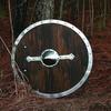 Medieval Viking Shield  Dark Brown Steel  Wood Battle-Ready Design for LARP, Reenactment, Cosplay, or Decorative Display