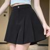 Women's 2024 Summer Black Pleated Wide-Leg High-Waisted A-Line Shorts