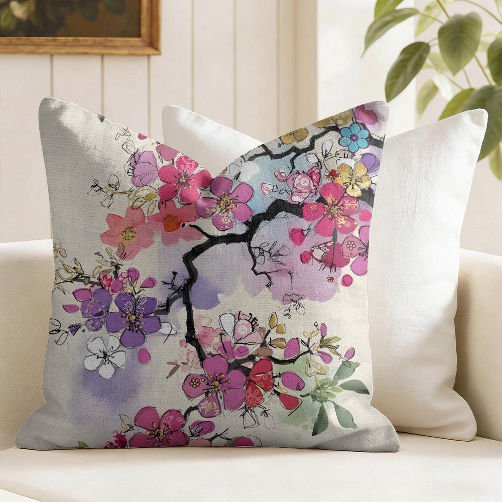 Watercolor Art Pattern Cushion Cover Natural Linen Pillow Cover DoubleSided Print Cushion Cover for Sofa Home Decor