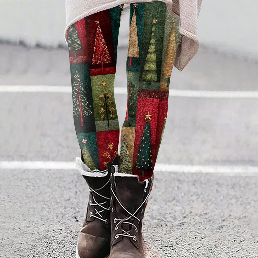 Женские рождественские облегающие эластичные повседневные брюки для йоги