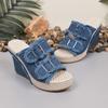 Denim Metal Buckle Thick-soled Slippers Autumn New Round-toed Open-toed Non-slip Wear-resistant High-heeled Flip Flops