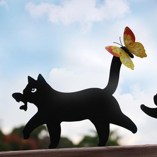 Yousheng Garden Cat Signs Metal Black Cat Silhouette Statues Bird Repellent Outdoor Decor Cat Mother And Kids Signs for Yard Lawn Decorations