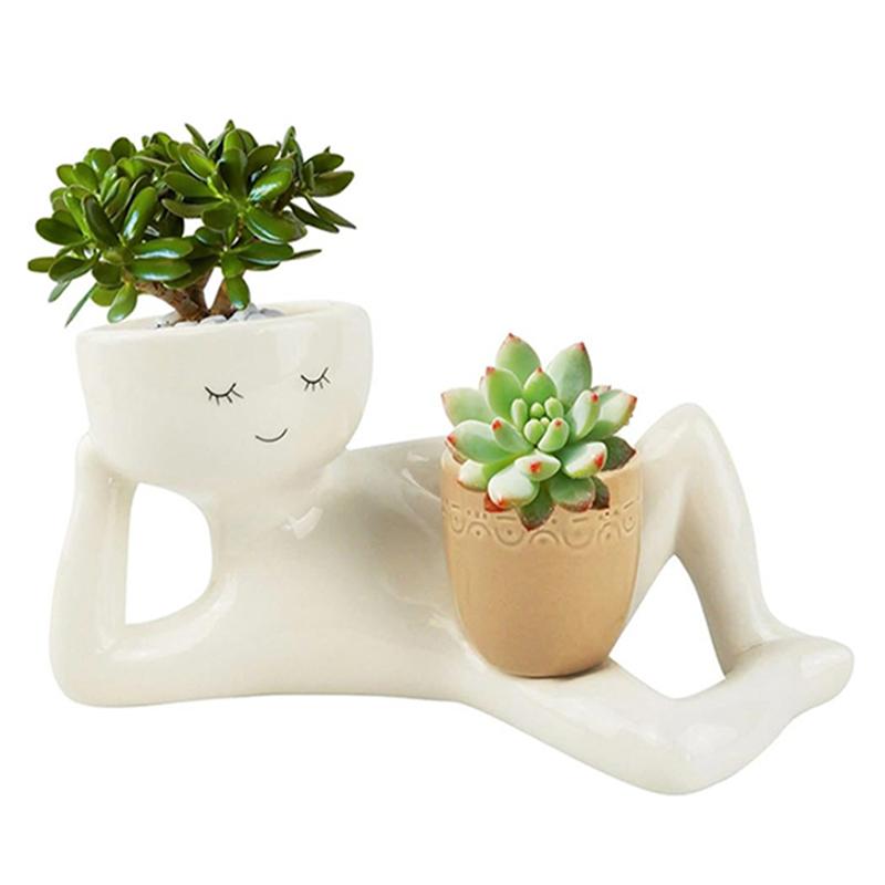 Ленивый парень, забавные кашпо, горшок для растений со смайликом и дренажным отверстием, симпатичные смоляные забавные горшки для растений, уникальная лежащая фигурка