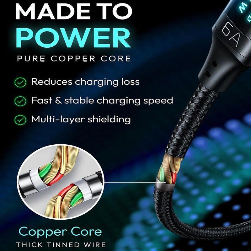 6A USB C Cable PD 66W Digital Display A to C Data Cord 0.5M/1M/2M Quick Charge Type-C Charging Line for Mobile Phone Laptop