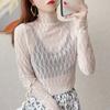 Autumn and Winter Fashionable and Versatile Lace Long Sleeved Top with Fungus Edge Women's Perspective Semi High Neck Mesh Base Shirt