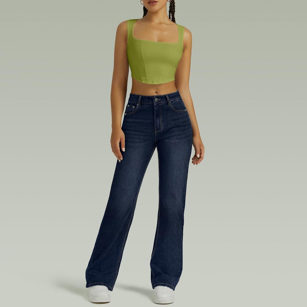 Women's High Waist Washed Women's Jeans Fashionable Versatile Straight Leg Pants