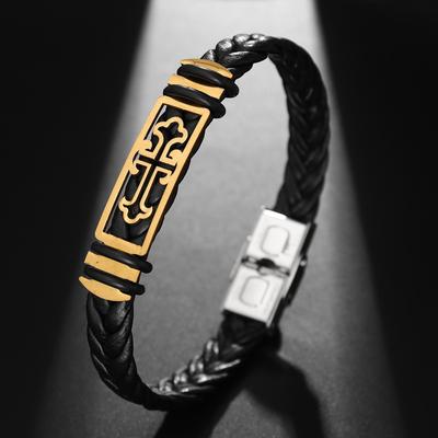 Модный браслет с вырезом и крестообразным узором из нержавеющей стали с пряжкой для пары, кожаный браслет в стиле панк, хип-хоп, праздничный подарок, аксессуары для вечеринок