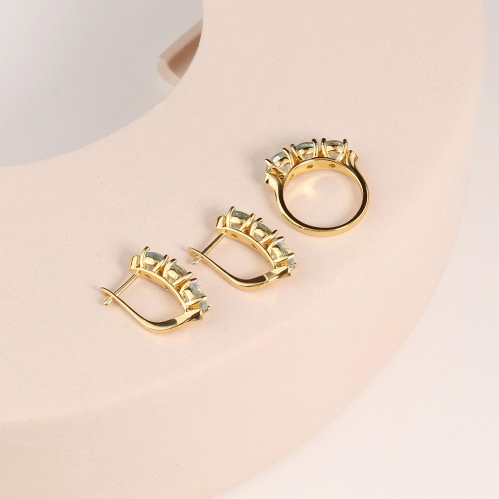 2023 Сердце стерлингового серебра 925 пробы Комплект ювелирных изделий Натуральный синий топаз Круглые серьги с застежкой 6 мм Кольца Классический дизайн для женщин подарок жене