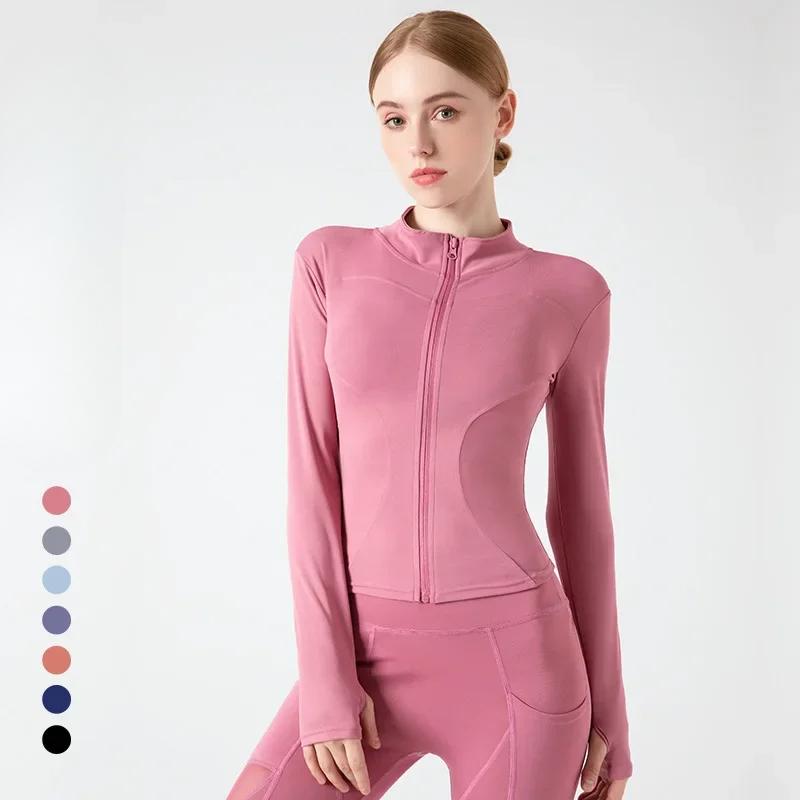 S-3XL Женская спортивная куртка облегающего кроя с длинными рукавами, пальто для фитнеса, топы для йоги с отверстиями для больших пальцев, спортивная куртка, толстовки для тренировок