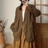 Vintage Striped Suit Jackets Spring Casual Turn-down Collar All Match Loose Button Women Coats