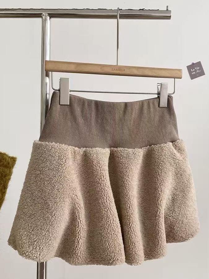 Women's Fluffy High-Waist Lambswool A-Line Skirt - Autumn/Winter French Style