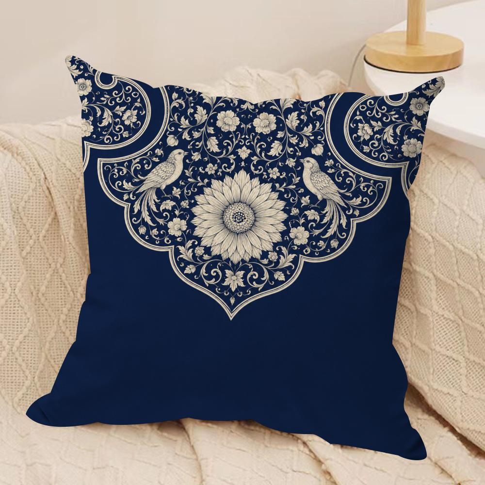 Navy Paisley Mandala Cushion Cover Pillow Case Short Plush Square Throw Pillow Covers Pillowcase Sofa Home Decor Gift