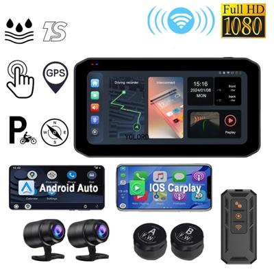 Мотоцикл 6.25" сенсорный экран Двойная камера Беспроводной CarPlay Android Auto Bluetooth Motor DVR GPS Навигация Передний Задний Объектив