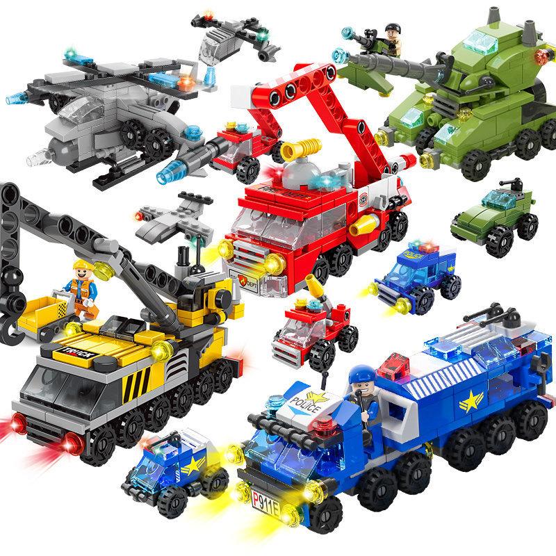 6IN1 полицейская машина пожарный катер DIY вертолет модель динозавра строительные блоки город спецназ автомобиль кирпичи игрушки для детей подарок