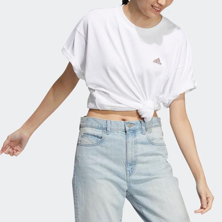 Adidas Solid Color Logo Letter Patch Short Sleeve T-Shirt Women Tops White IA5249