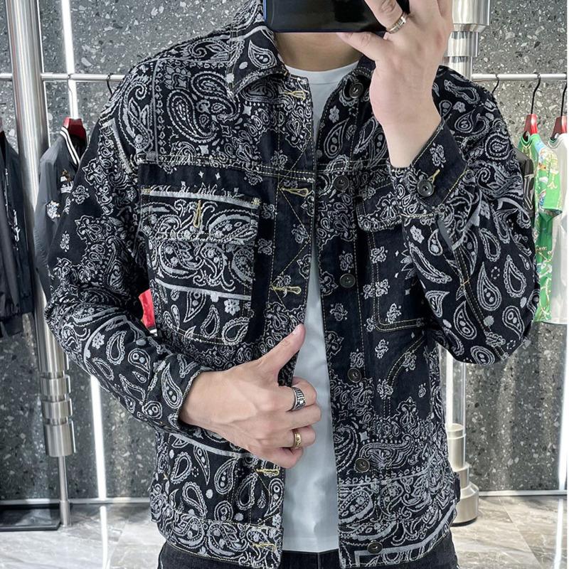 Модная брендовая джинсовая куртка с цветком кешью, мужская новая осенняя одежда, модная джинсовая куртка