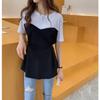 Summer New Commuter Versatile Fashion Solid Color Trendy Pleated Simplicity Casual Versatile Round Neck Pullover T-shirt