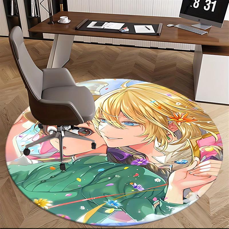 1pc Anime Design Round Carpet Office Chair Mat with Flower and Butterfly Print, Home Decor, Living Room, Bedroom, Game Room, Gift