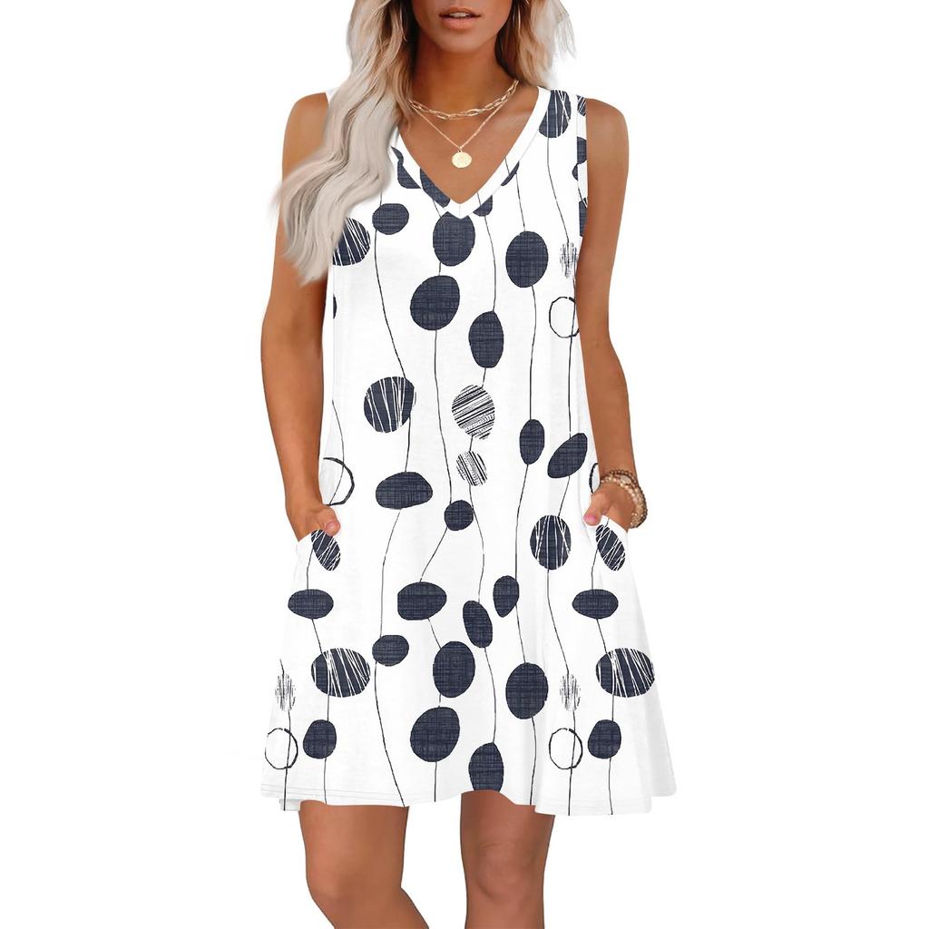 Женские летние платья свободного кроя с принтом V-образным вырезом без рукавов сарафаны пляжное гавайское платье с карманами