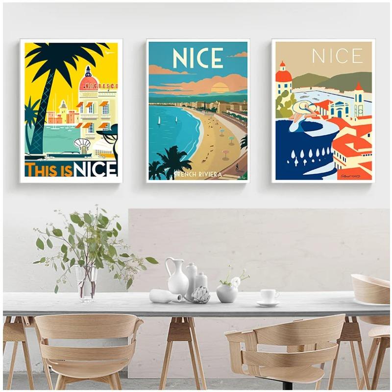 Provence Nice France Pop Art Travel Canvas Painting Vintage Wall Kraft Posters Coated Wall Sticker Home Decor Picture Gift