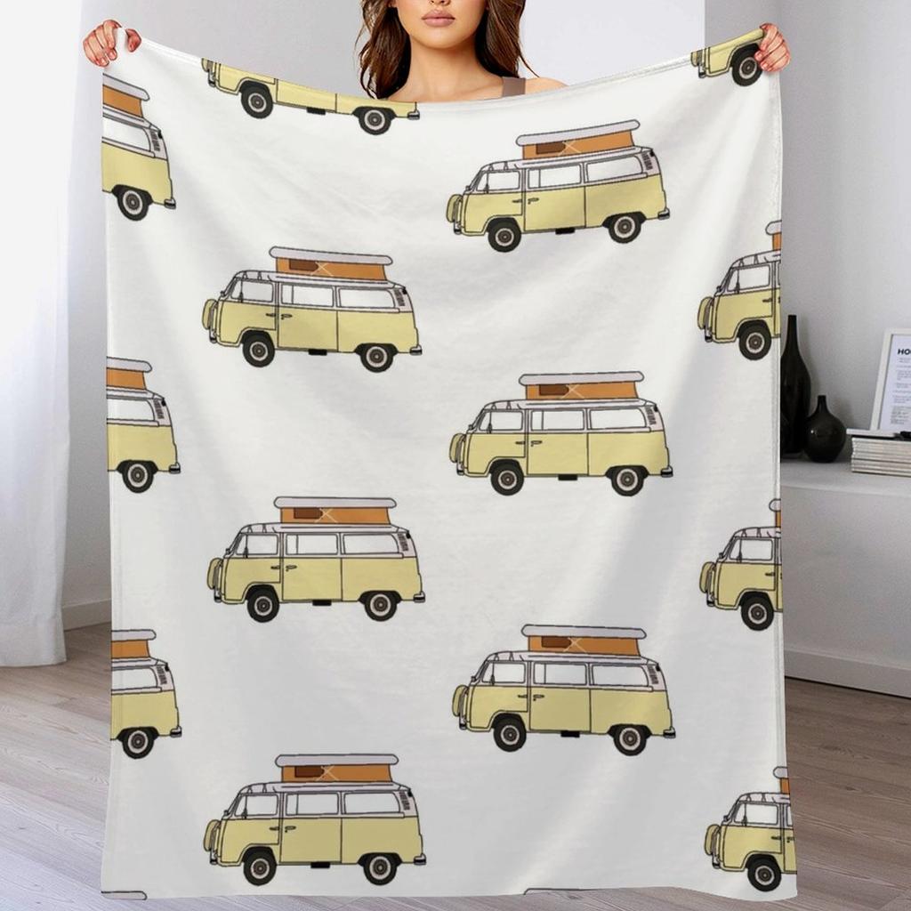 yellow retro van Throw Blanket All Season Lightweight Soft Blanket for Bed