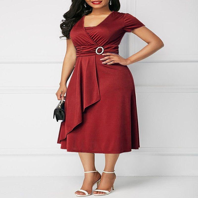 Trendy Plus Size Summer Vogue Sexy Asymmetric Hem V Neck Mini Dress For Fashion Forward Women