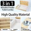 3 in 1 Rabbit Hay Feeder with Litter Box, Wooden Bowls for Guinea Pig Chinchilla