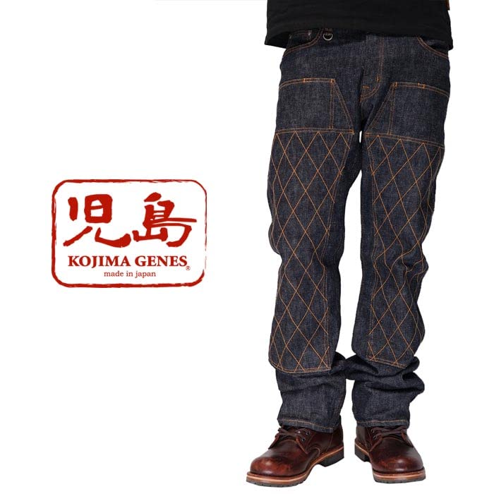Kojima Jeans KOJIMA GENES 13 унций Джинсы стрейч прямого кроя с двойными коленями и ромбовидной строчкой Деним Сделано из одной штанины, Япония, Мужские, Стирка, RNB-107, Индиго-31