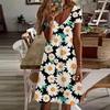 Летняя мода женское платье с V-образным вырезом и коротким рукавом зеленое платье с принтом хризантем сексуальное платье