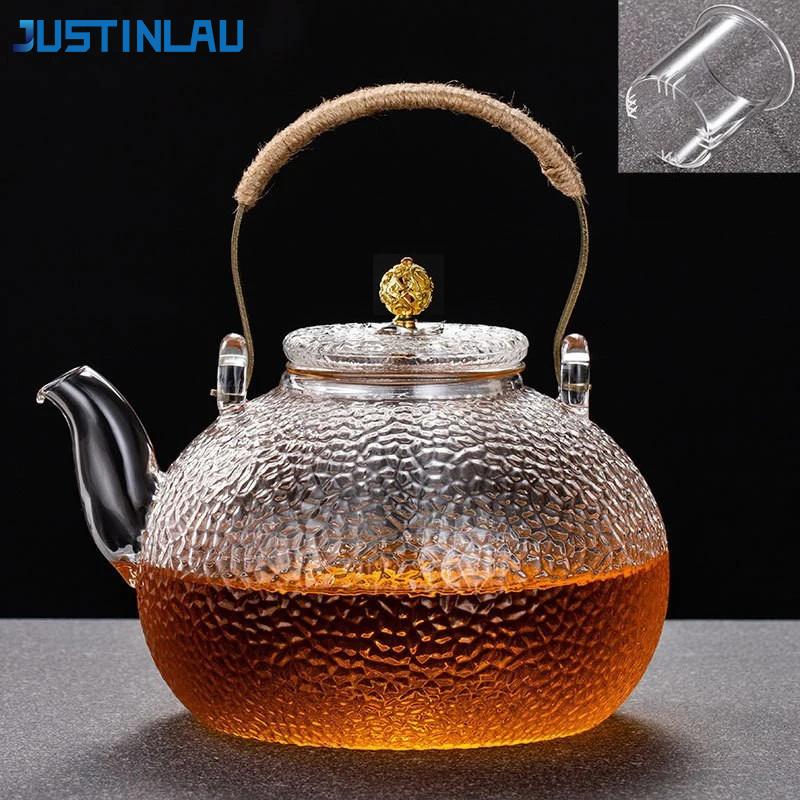 Стеклянный чайник Justinlau с медной ручкой, прозрачный, утолщенное стекло, термостойкий чайник для электрической керамической плиты