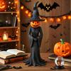 Halloween Witch Statue Gothic Resin Enchanting Witch Figurine with Pumpkin Head Desktop Ornament for Indoor Home Shelf Table Decor