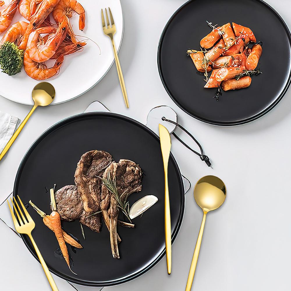 Набор из 30 штук черных столовых ножей, вилок, кофейных и чайных ложек из нержавеющей стали