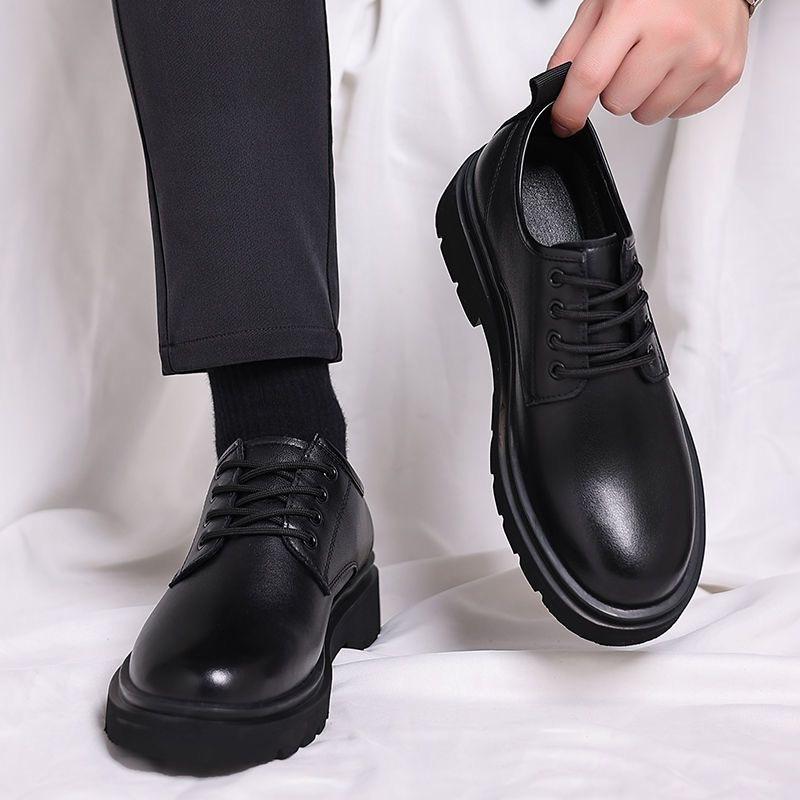 Men's shoes 2024 new autumn British style round head tooling leather shoes men's business dress big head work men's shoes