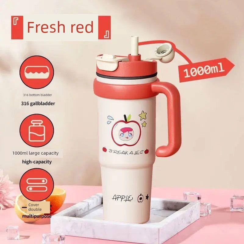 New Model Giant Cold-Keeping Ice Cup for Men, Large Capacity Thermos Cup with Ceramic Inner Liner and Straw, Suitable for Car Use