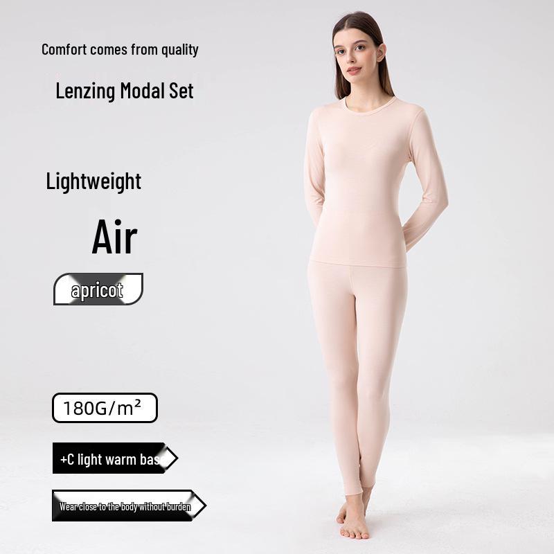 Women's Warm Lenzing Modal Autumn Underwear Set - Skin-Friendly Base Layer Top & Pants with Collar