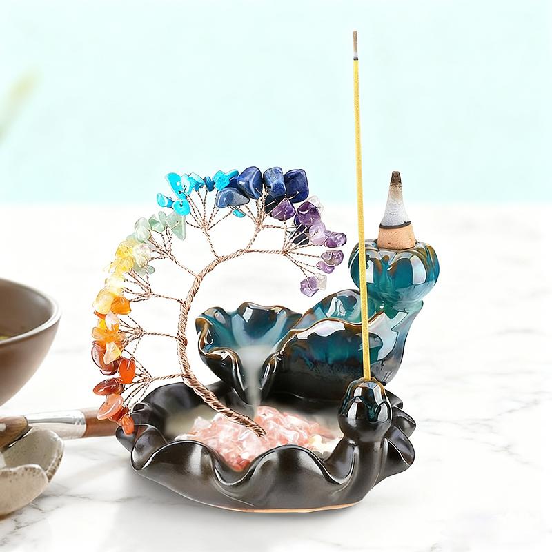 Hot Selling Crystal Tree Incense Burner Ornament Colorful Crystal Phoenix Tail Tree Wealth Tree Ornament