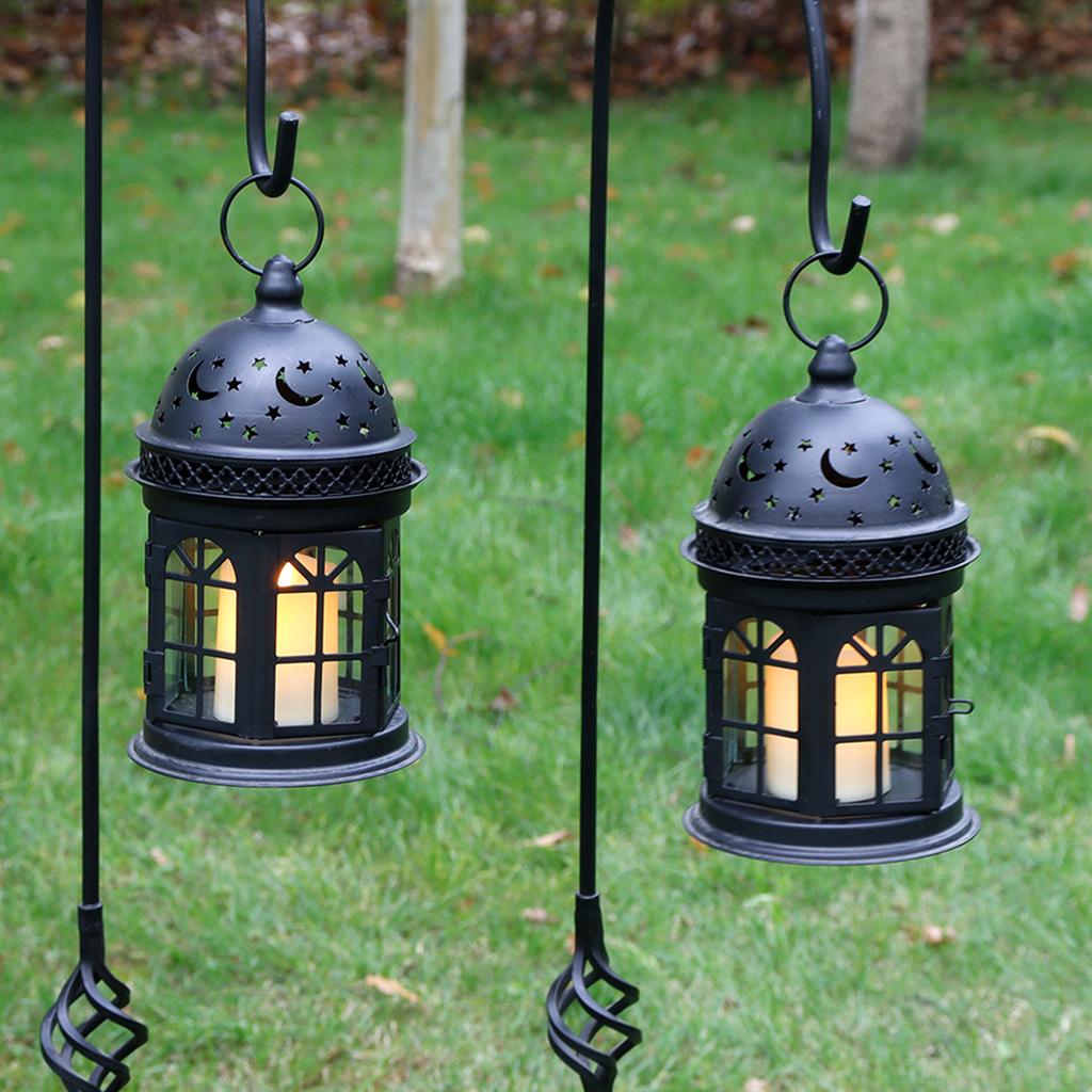 2Pcs Vintage Candle Holder Lantern Metal Hanging Candleholder for Indoor Outdoor Weddings Home Decor (Black)