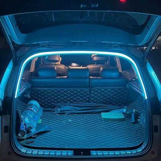 Динамическая плавная полоса освещения багажника автомобиля, универсальная, простая в установке, внутренняя подсветка, автоматический датчик, светодиодная лента для заднего багажника