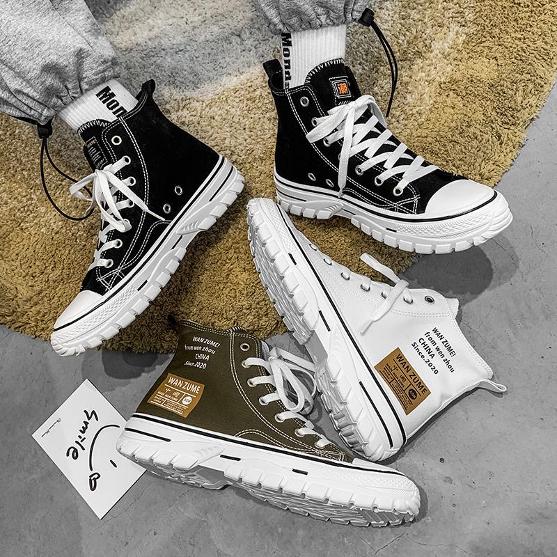 Кеды на высокой шнуровке "Четыре сезона", повседневные, из холста, черные, цвета хаки, белые