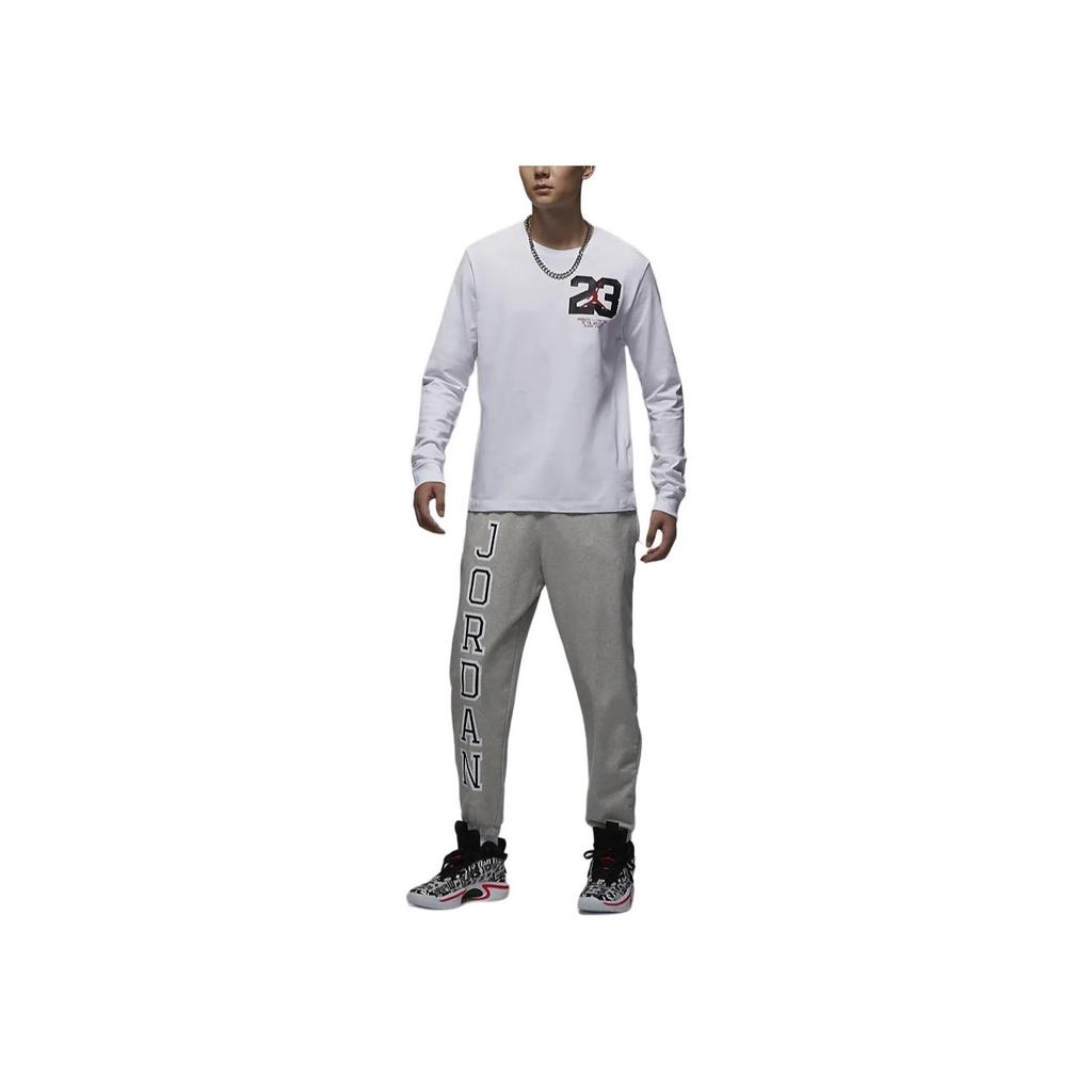 Jordan Спортивная футболка Dri-FIT с принтом букв и цифр, быстросохнущая, с длинным рукавом, мужская, белая, FZ1982-100